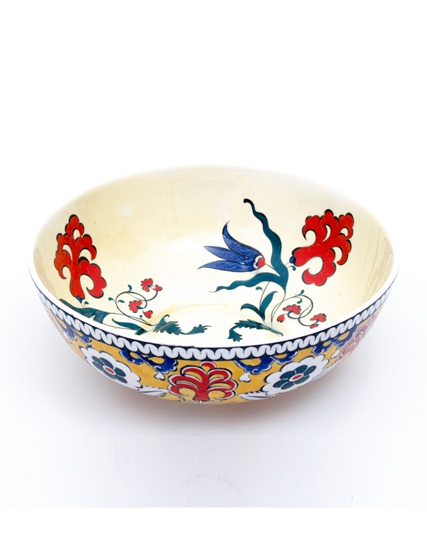 Iznik Ceramic Bowl with Red Lily & Blue Tulip Design PDO