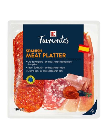 Spanish Meat Platter 120g Jamon Serrano, Chorizo ​​Pamplona, ​​Salami Salchichon TSG