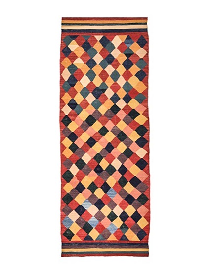 Hand Woven Special Production Root Dye Wool Kilim 328 x 87 cm
